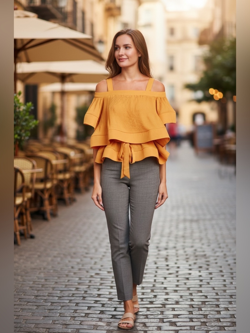 Gracia Pleats Layered  Ruffle Top